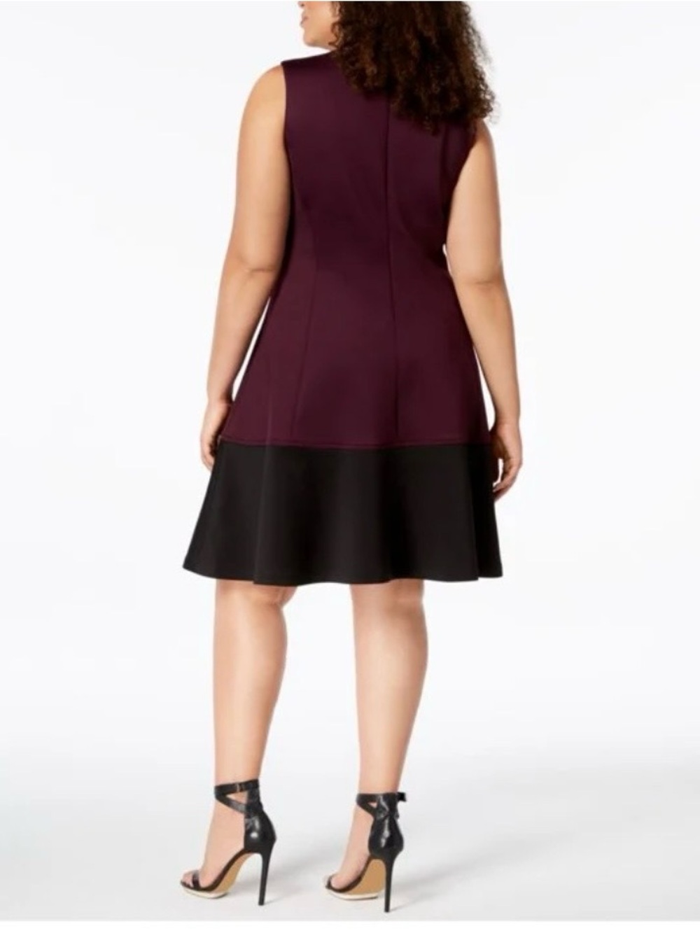 Calvin Klein Sleeveless Fit-and-Flare Dress in Burgundy and Black